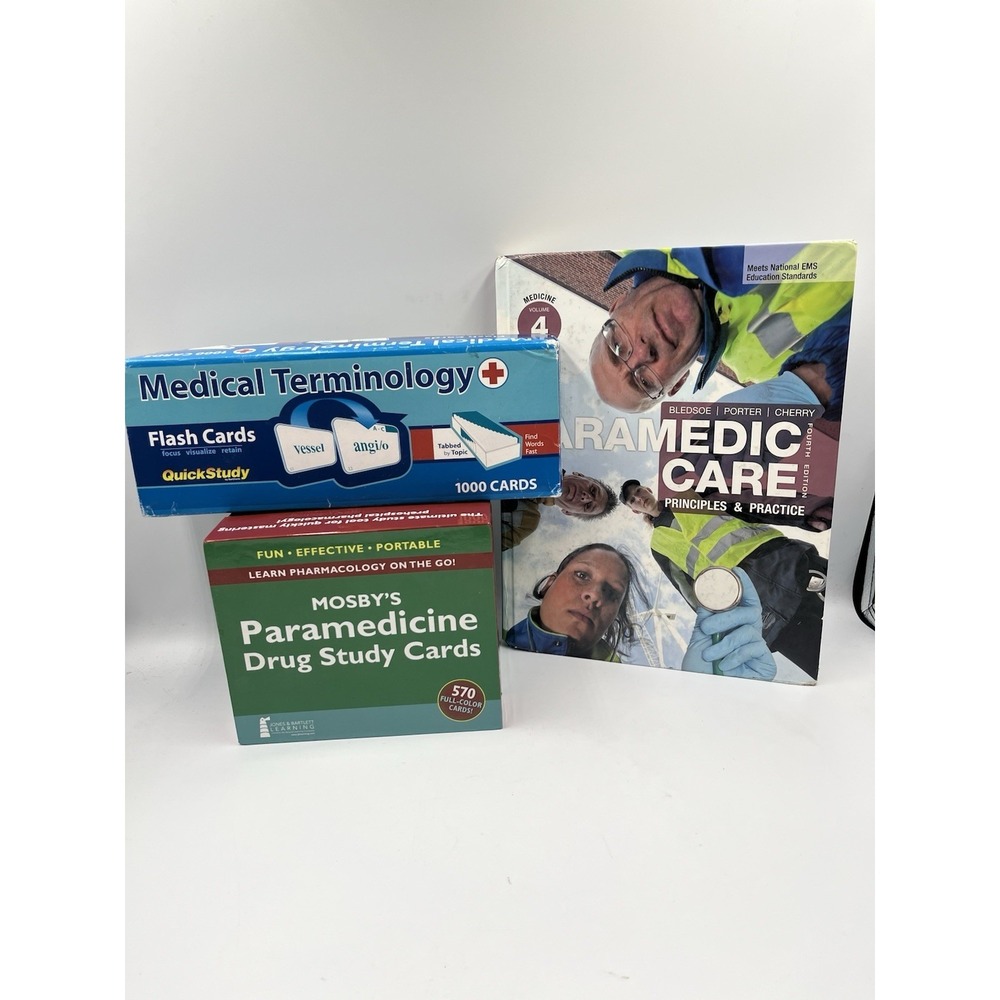 Paramedic Study Materials Book &2 Sets Of Flash cards Class Test Prep